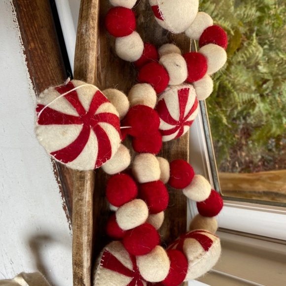 Anthropologie Felt Pom Peppermint Candy Wool Felt Garland - Picture 2 of 5